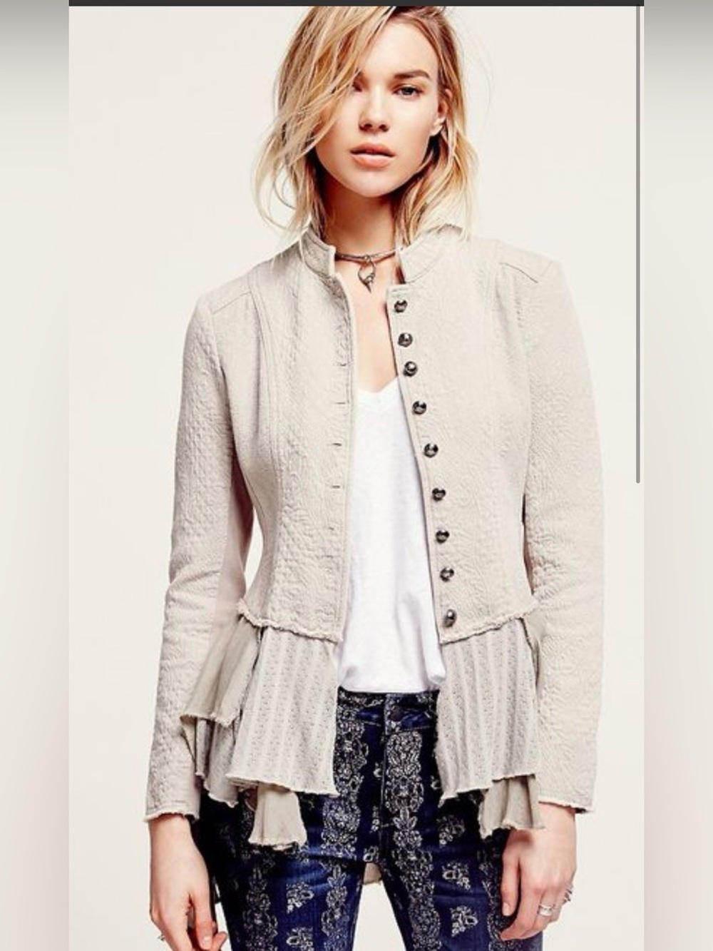 Free People Rare Victorian Military Bohemian Ruffle Jacket Size 10